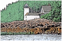Narraguagus Lighthouse Over Rocky Shore -Digital Painting